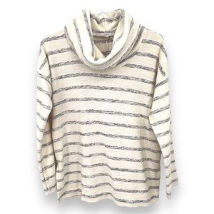 Loft cream gray striped waffle weave cowl neck  sweater Oversized